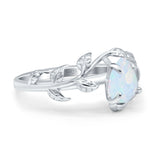 Art Deco Leaves Pear Vintage Style Bridal Wedding Engagement Ring Round Simulated Cubic Zirconia 925 Sterling Silver