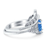 Two Piece Vintage Style Wedding Engagement Bridal Set Ring Band Oval Simulated Cubic Zirconia 925 Sterling Silver