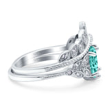 Two Piece Vintage Style Wedding Engagement Bridal Set Ring Band Oval Simulated Cubic Zirconia 925 Sterling Silver