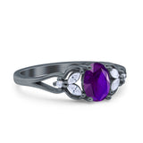 Oval Art Deco Bridal Wedding Engagement Ring Marquise Round Simulated Cubic Zirconia 925 Sterling Silver