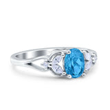 Oval Art Deco Bridal Wedding Engagement Ring Marquise Round Simulated Cubic Zirconia 925 Sterling Silver
