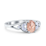 Oval Art Deco Bridal Wedding Engagement Ring Marquise Round Simulated Cubic Zirconia 925 Sterling Silver