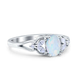 Oval Art Deco Bridal Wedding Engagement Ring Marquise Round Simulated Cubic Zirconia 925 Sterling Silver
