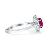 Halo Oval Art Deco Bridal Wedding Engagement Ring Simulated Cubic Zirconia 925 Sterling Silver