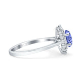 Halo Oval Art Deco Bridal Wedding Engagement Ring Simulated Cubic Zirconia 925 Sterling Silver