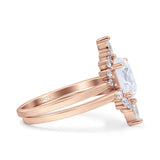 Two Piece Vintage Style Art Deco Wedding Bridal Set Ring Band Oval Simulated Cubic Zirconia 925 Sterling Silver