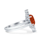 Two Piece Vintage Style Art Deco Wedding Bridal Set Ring Band Oval Simulated Cubic Zirconia 925 Sterling Silver
