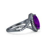 Art Deco Bridal Wedding Engagement Ring Marquise Round Simulated Cubic Zirconia 925 Sterling Silver