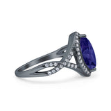 Art Deco Bridal Wedding Engagement Ring Marquise Round Simulated Cubic Zirconia 925 Sterling Silver