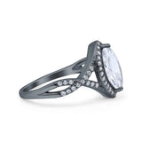 Art Deco Bridal Wedding Engagement Ring Marquise Round Simulated Cubic Zirconia 925 Sterling Silver