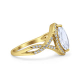 Art Deco Bridal Wedding Engagement Ring Marquise Round Simulated Cubic Zirconia 925 Sterling Silver