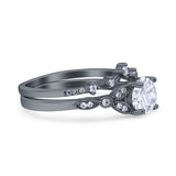 Two Piece Vintage Style Wedding Bridal Set Ring Band Round Simulated Cubic Zirconia 925 Sterling Silver
