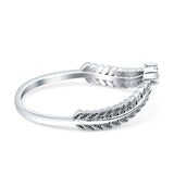 Curve Shape Leaf Design Wedding Engagement Ring Round Simulated Cubic Zirconia 925 Sterling Silver