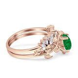 Art Deco Teardrop Pear Leaf Design Wedding Two Piece Ring Simulated Cubic Zirconia Stones 925 Sterling Silver