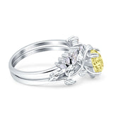 Art Deco Teardrop Pear Leaf Design Wedding Two Piece Ring Simulated Cubic Zirconia Stones 925 Sterling Silver