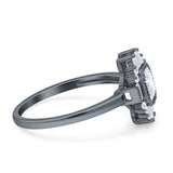 Halo Asscher Art Deco Wedding Bridal Ring Simulated Cubic Zirconia 925 Sterling Silver