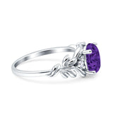 Leaf Style Oval Vintage Engagement Ring Simulated Cubic Zirconia 925 Sterling Silver