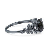 Leaf Style Oval Vintage Engagement Ring Simulated Cubic Zirconia 925 Sterling Silver