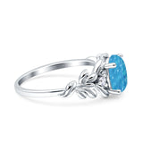 Leaf Style Oval Vintage Engagement Ring Simulated Cubic Zirconia 925 Sterling Silver