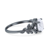 Leaf Style Oval Vintage Engagement Ring Simulated Cubic Zirconia 925 Sterling Silver