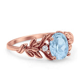 Leaf Style Oval Natural Aquamarine Vintage Engagement Ring