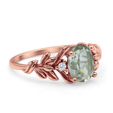 Leaf Style Oval Natural Green Amethyst Vintage Engagement Ring