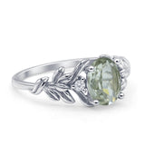 Leaf Style Oval Natural Green Amethyst Vintage Engagement Ring
