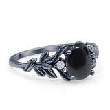 Leaf Style Oval Natural Black Onyx Vintage Engagement Ring