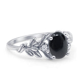 Leaf Style Oval Natural Black Onyx Vintage Engagement Ring