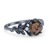 Leaf Style Oval Natural Smoky Quartz Vintage Engagement Ring