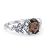 Leaf Style Oval Natural Smoky Quartz Vintage Engagement Ring