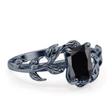 Art Deco Engagement Ring Natural Leaf Design Emerald Cut Cubic Zirconia 925 Sterling Silver