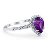 Teardrop Pear Vintage Style Halo Engagement Ring Cubic Zirconia 925 Sterling Silver