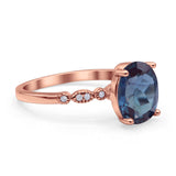 Solitaire Accent Oval Lab Alexandrite Art Deco Engagement Ring