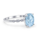 Solitaire Accent Oval Natural Aquamarine Art Deco Engagement Ring