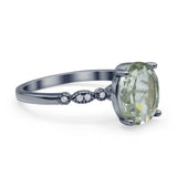 Solitaire Accent Oval Natural Green Amethyst Art Deco Engagement Ring