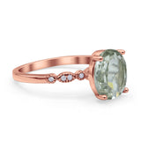 Solitaire Accent Oval Natural Green Amethyst Art Deco Engagement Ring