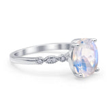 Solitaire Accent Oval Natural Moonstone Art Deco Engagement Ring