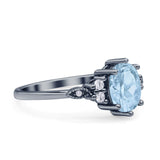 Antique Style Oval Natural Aquamarine Art Deco Engagement Ring
