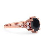 Antique Style Oval Natural Black Onyx Art Deco Engagement Ring
