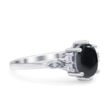Antique Style Oval Natural Black Onyx Art Deco Engagement Ring