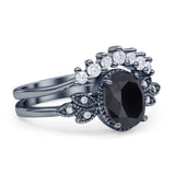 Vintage Style Band Oval Piece Bridal Set Ring Cubic Zirconia 925 Sterling Silver