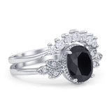Vintage Style Band Oval Piece Bridal Set Ring Cubic Zirconia 925 Sterling Silver