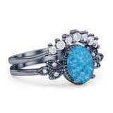 Vintage Style Band Oval Piece Bridal Set Ring Cubic Zirconia 925 Sterling Silver