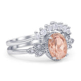 Vintage Style Band Oval Piece Bridal Set Ring Cubic Zirconia 925 Sterling Silver