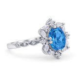 Oval Halo Ballerina Style Engagement Ring Cubic Zirconia 925 Sterling Silver