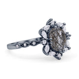 Art Deco Oval Natural Rutilated Quartz Halo Ballerina Style Engagement Ring