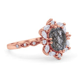 Art Deco Oval Natural Rutilated Quartz Halo Ballerina Style Engagement Ring