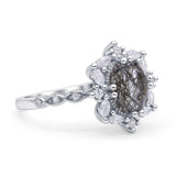 Art Deco Oval Natural Rutilated Quartz Halo Ballerina Style Engagement Ring