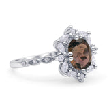 Art Deco Oval Natural Smoky Quartz Halo Ballerina Style Engagement Ring